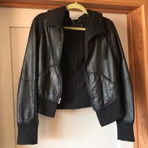 BCBG cropped leather hoodie jacket